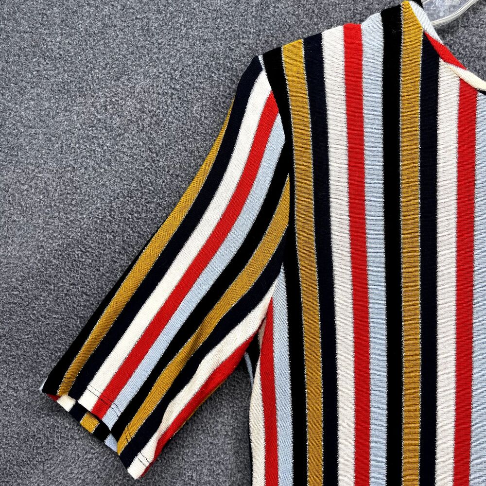 ZARA Dress Woman Medium Striped Stretch Knit Blue Red Collection round neck - Picture 6 of 15